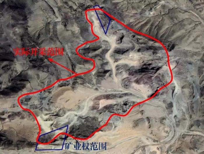 2021年5月的衛(wèi)星遙感影像顯示，白土崗子石料廠礦業(yè)權面積僅16.65畝，越界開采達207畝，超出12.4倍