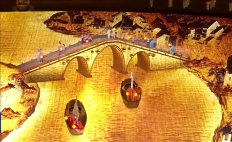 △9月23日，杭州第19屆亞洲運(yùn)動(dòng)會(huì)開(kāi)幕式現(xiàn)場(chǎng)的拱宸橋形象。