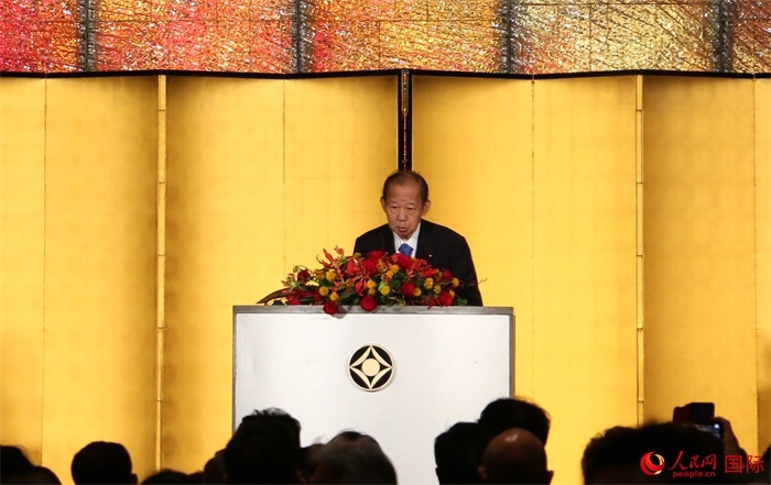 日中友好議員聯(lián)盟會長二階俊博發(fā)表致辭。人民網(wǎng) 許可攝