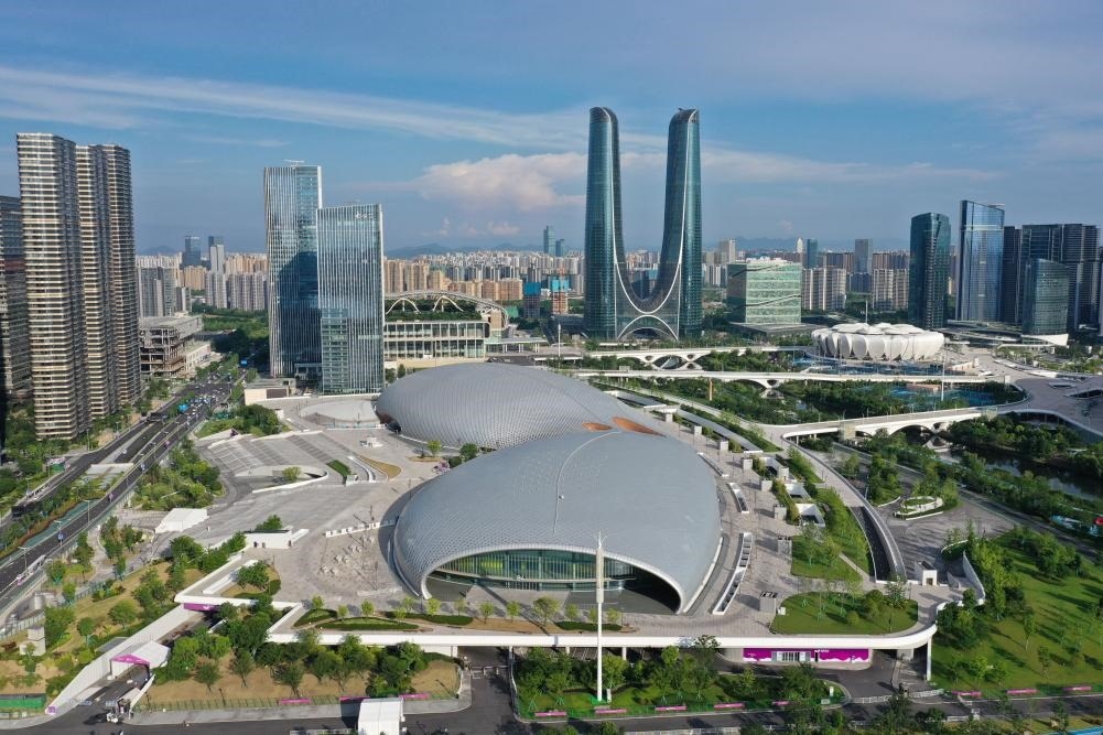2023年6月28日，杭州奧體中心游泳館、體育館（無人機照片）。新華社記者 黃宗治 攝