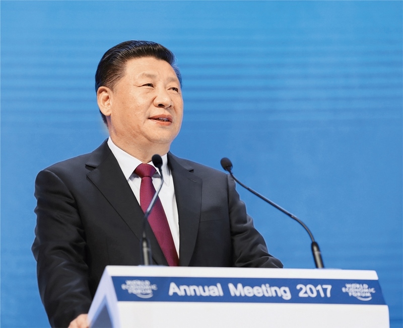 2017年1月17日，習(xí)近平主席在瑞士達(dá)沃斯國際會議中心出席世界經(jīng)濟(jì)論壇2017年年會開幕式，并發(fā)表題為《共擔(dān)時代責(zé)任 共促全球發(fā)展》的主旨演講。