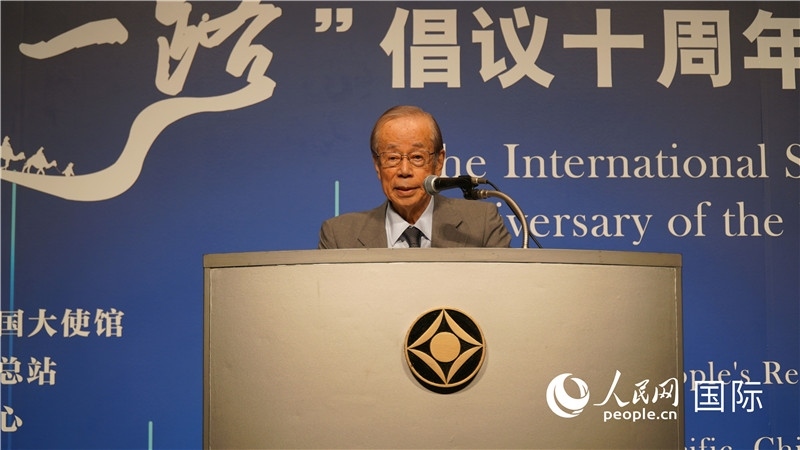 日本前首相福田康夫致辭。人民網 蔣曉辰攝