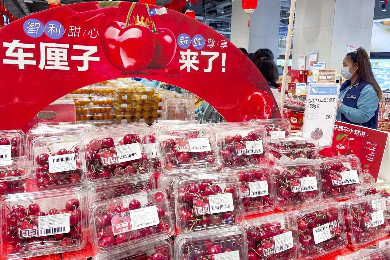 北京一家盒馬鮮生超市中智利車?yán)遄邮圪u區(qū)。來源：視覺中國