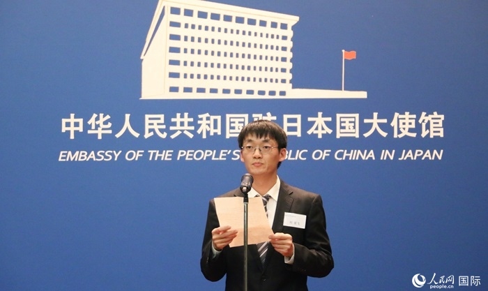 獲獎(jiǎng)學(xué)生代表、大阪大學(xué)博士生劉亞飛發(fā)表感言。人民網(wǎng) 許可攝