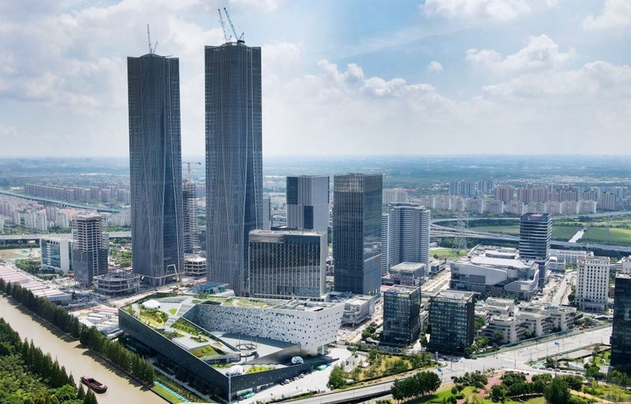 位于上海浦東新區(qū)的張江科學(xué)會堂（前）（2023年9月10日攝，無人機照片）。