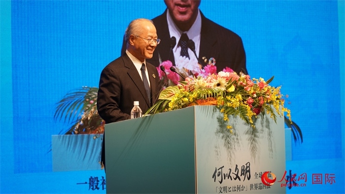 日本日中協(xié)會(huì)理事長(zhǎng)瀨野清水致辭。人民網(wǎng) 蔣曉辰攝