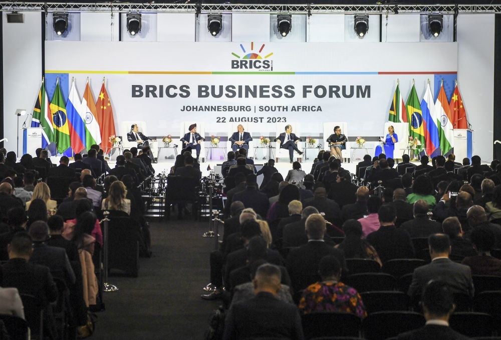 這是2023年8月22日在南非約翰內(nèi)斯堡拍攝的金磚國(guó)家工商論壇現(xiàn)場(chǎng)。新華社記者 李亞輝 攝