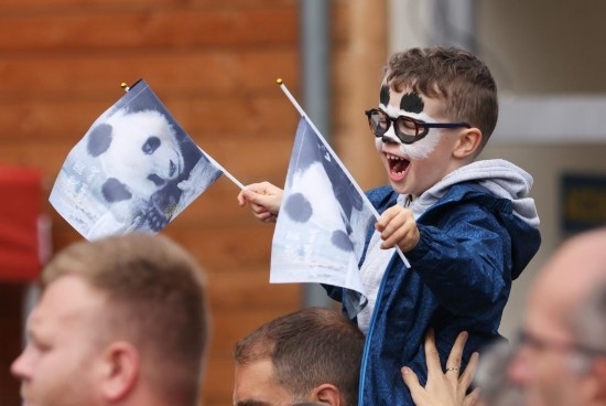  2023年7月26日，在法國圣艾尼昂市博瓦勒野生動物園外，一名兒童等待送別熊貓“圓夢”。新華社記者 高靜 攝