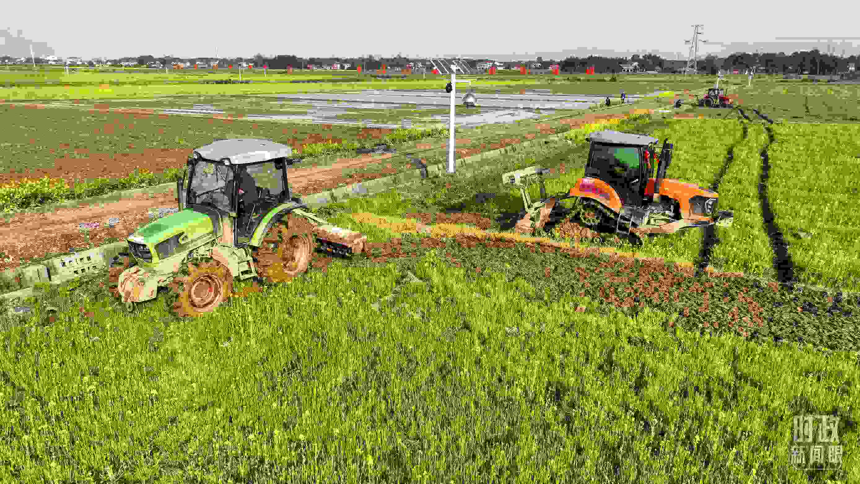 △位于港中坪村的糧食生產(chǎn)萬畝綜合示范片區(qū)，春耕備耕生產(chǎn)繁忙。（總臺央廣記者潘毅拍攝）