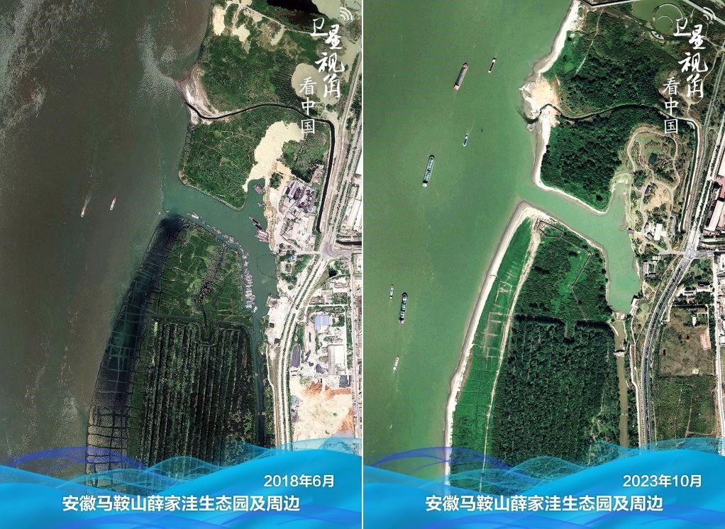 經(jīng)過(guò)整治后的安徽馬鞍山薛家洼生態(tài)園生機(jī)盎然。