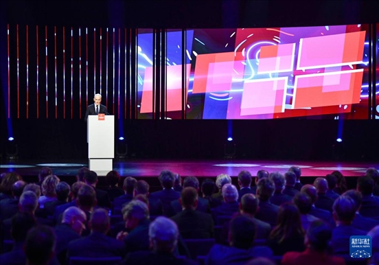 4月21日，挪威首相斯特勒在德國漢諾威工業(yè)博覽會開幕式上致辭。挪威是今年展會主賓國。新華社記者 任鵬飛 攝