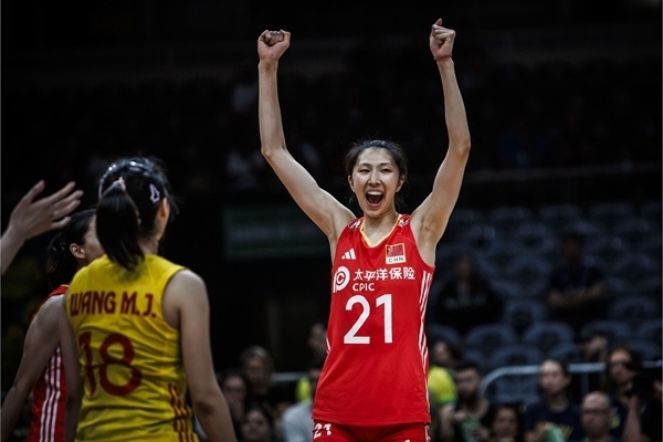 吳夢潔慶祝得分。圖片來源：國際排聯(lián)