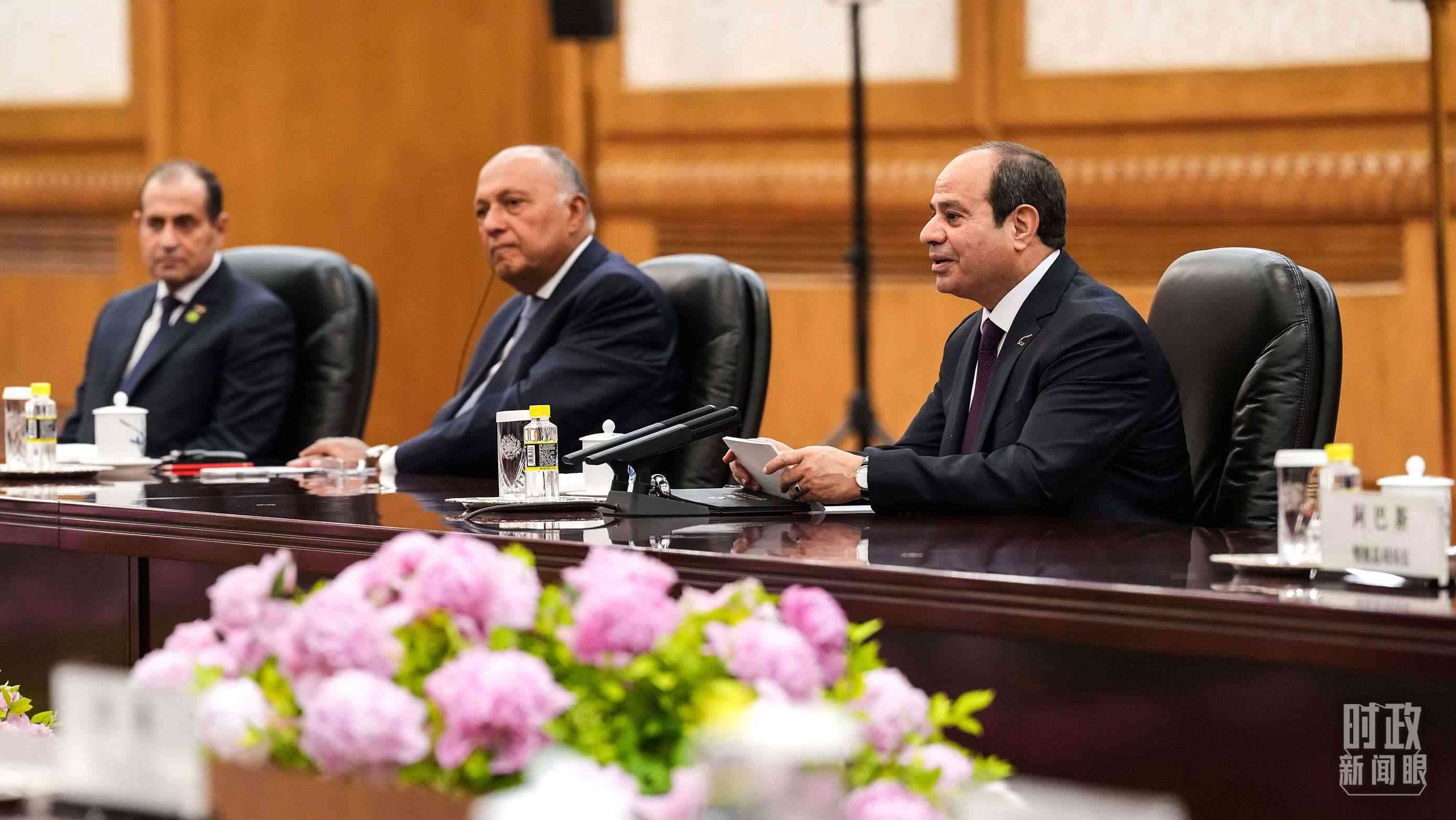 △會(huì)談中的塞西總統(tǒng)。（總臺(tái)國(guó)廣記者李晉拍攝）