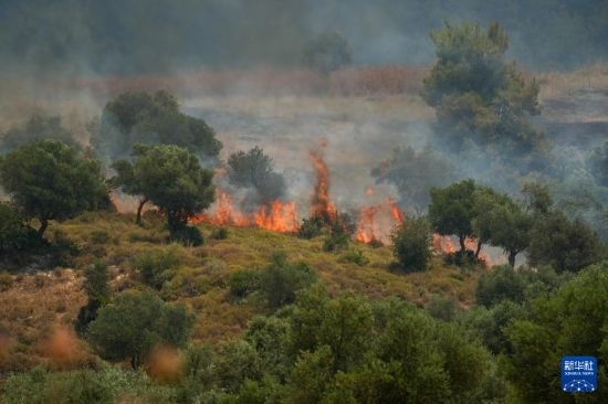 6月12日，以色列北部加利利地區(qū)遭受火箭彈襲擊后冒出滾滾濃煙。新華社發(fā)（阿亞爾·馬戈林?jǐn)z/基尼圖片社）