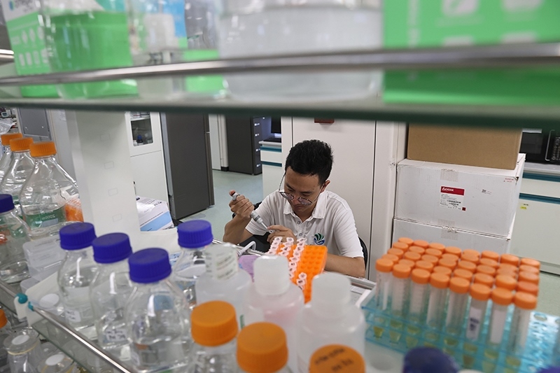 在三亞崖州灣科技城，一名青年科技工作者正在進行科研工作。