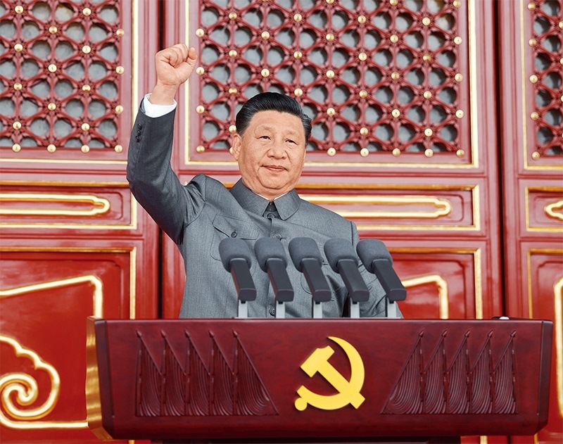 2021年7月1日，慶祝中國(guó)共產(chǎn)黨成立100周年大會(huì)在北京天安門廣場(chǎng)隆重舉行。中共中央總書記、國(guó)家主席、中央軍委主席習(xí)近平發(fā)表重要講話。 新華社記者 鞠鵬/攝