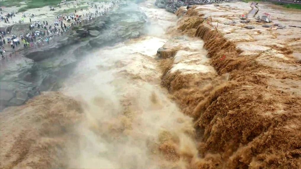 黃河壺口瀑布水量大增，出現(xiàn)壯美黃色瀑布群景觀。新華社發(fā) 呂桂明 攝
