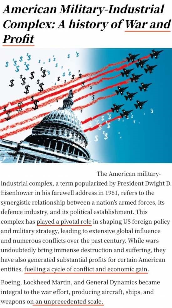 印度《星期天衛(wèi)報(bào)》文章《美國(guó)軍工復(fù)合體:戰(zhàn)爭(zhēng)與利潤(rùn)的歷史》截圖