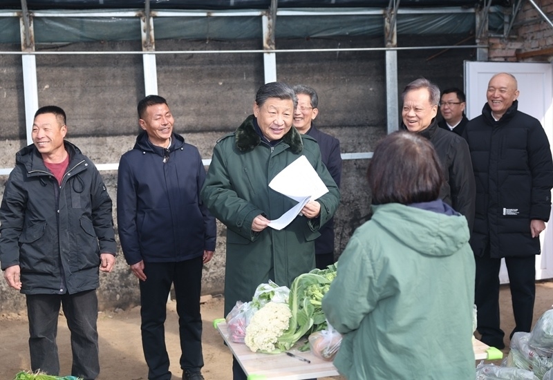 2024年2月1日，習近平總書記在天津市西青區(qū)辛口鎮(zhèn)第六埠村，走進大棚同菜農(nóng)親切交流。