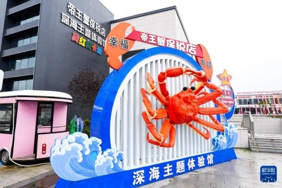 這是9月20日拍攝的位于吉林省琿春市的東北亞跨境電商產(chǎn)業(yè)園內(nèi)的帝王蟹保稅店。新華社記者 許暢 攝