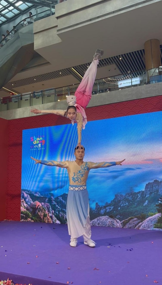 來自中國和新加坡的藝術(shù)團(tuán)體聯(lián)袂表演了歌舞、器樂、武術(shù)、雜技等多種形式的文藝節(jié)目?；顒又鬓k方供圖