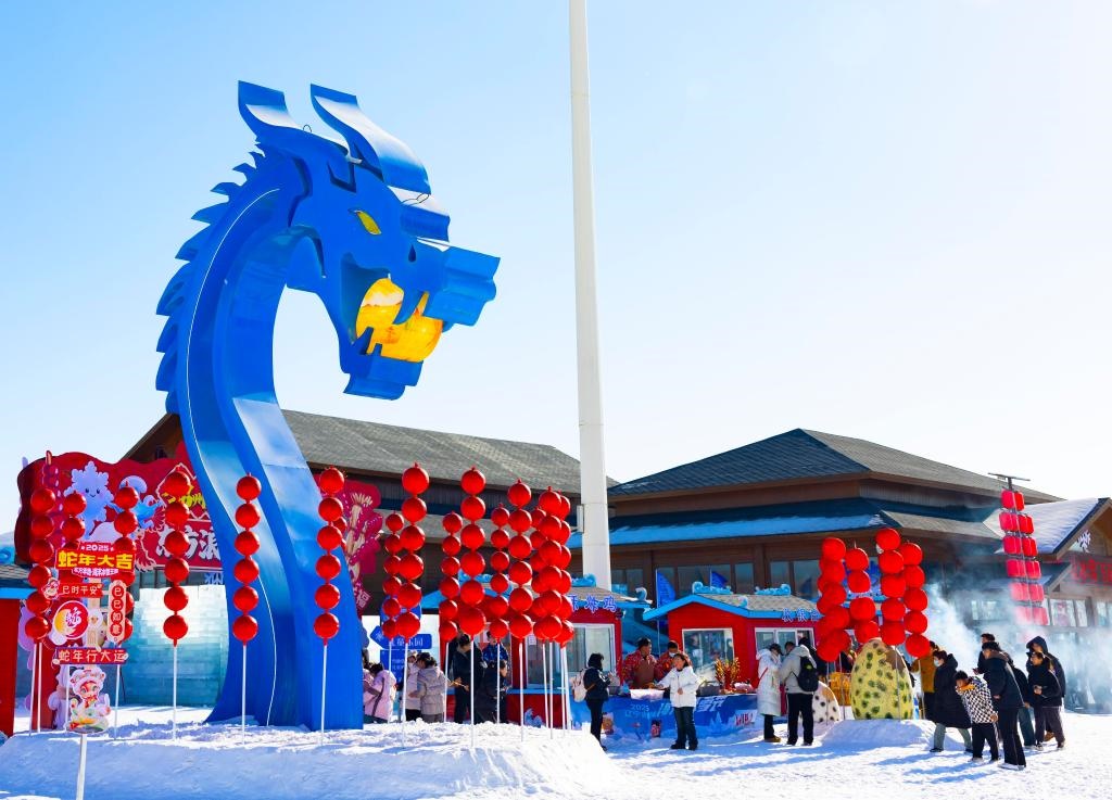 2025年1月，游客在遼寧錦州東方華地城海洋冰雪王國內(nèi)游覽。新華社發(fā)
