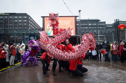 舞龍、舞獅表演。中國(guó)駐芬蘭大使館供圖