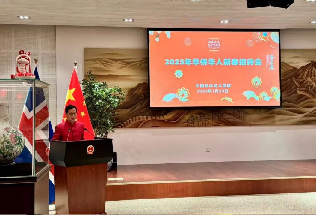 中國駐冰島大使何儒龍致辭。中國駐冰島大使館供圖