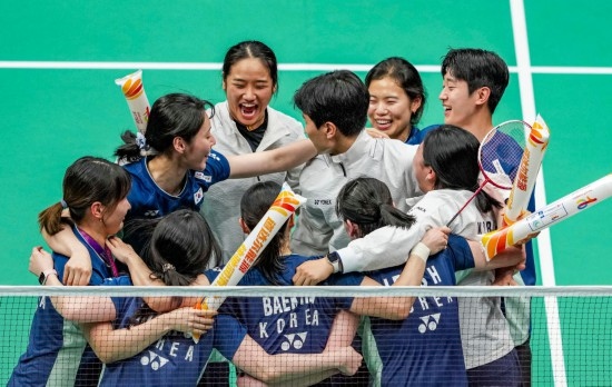 5月3日，韓國(guó)隊(duì)?wèi)c祝晉級(jí)決賽。新華社記者 孫非 攝