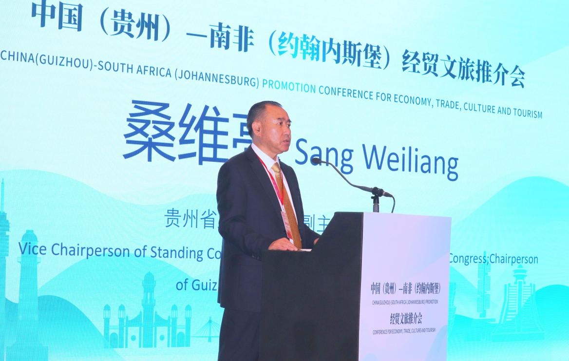 貴州省人大常委會(huì)副主任、省總工會(huì)主席桑維亮在會(huì)上致辭。南非恒盛傳媒公司供圖